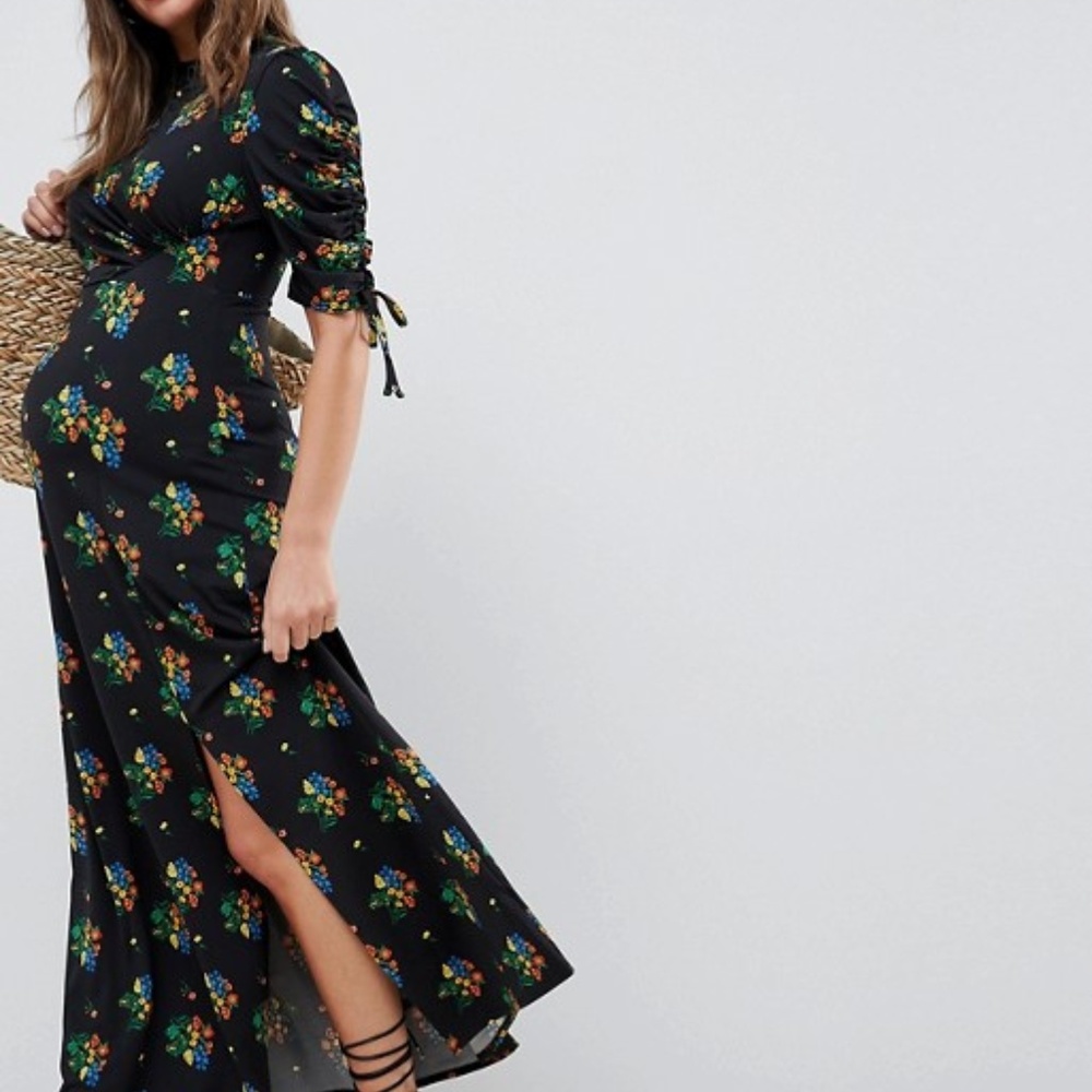 ASOS Maternity Maxi Dress Black Floral, Sz 10